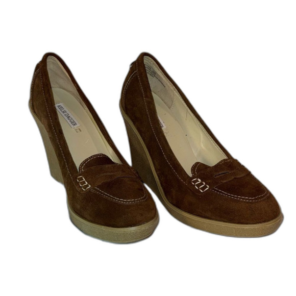 Kelsi Dagger 4” wedge heel brown suede penny loafer size 10 NWOT - Picture 6 of 14